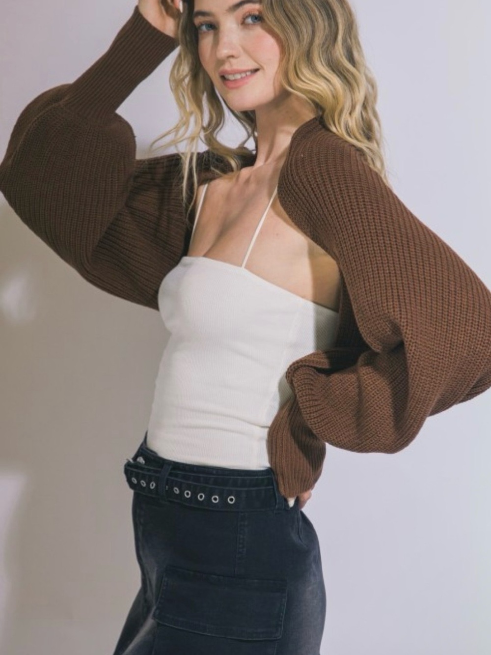 Knit Bolero Shrug Sweater coffee - Picture 4 of 9